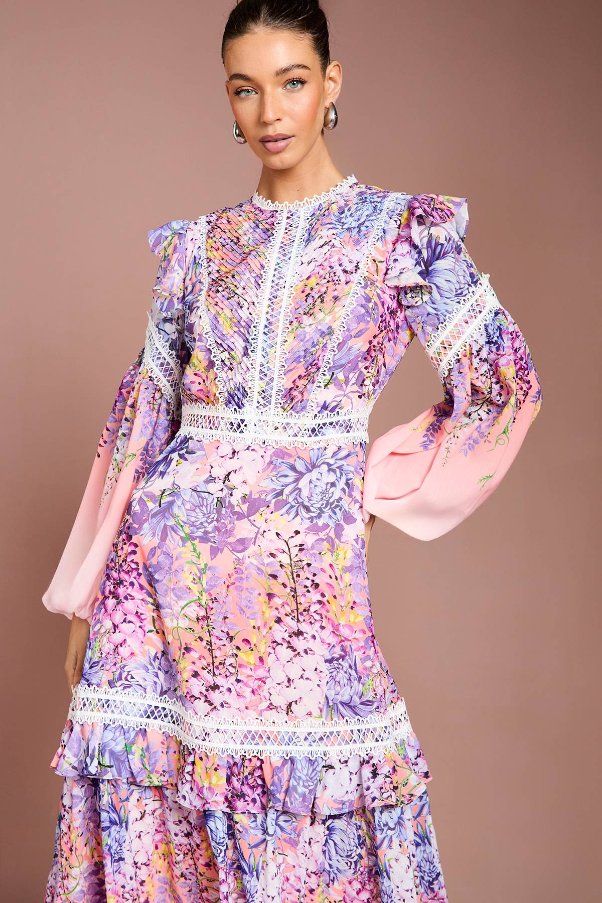 Coast Robe Maxi à Imprimé Placé avec Détails de Dentelle et Volants