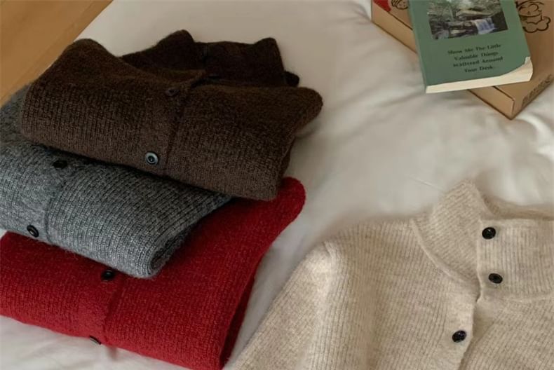 Honey River - Effen vest met opstaande kraag en knoopjes