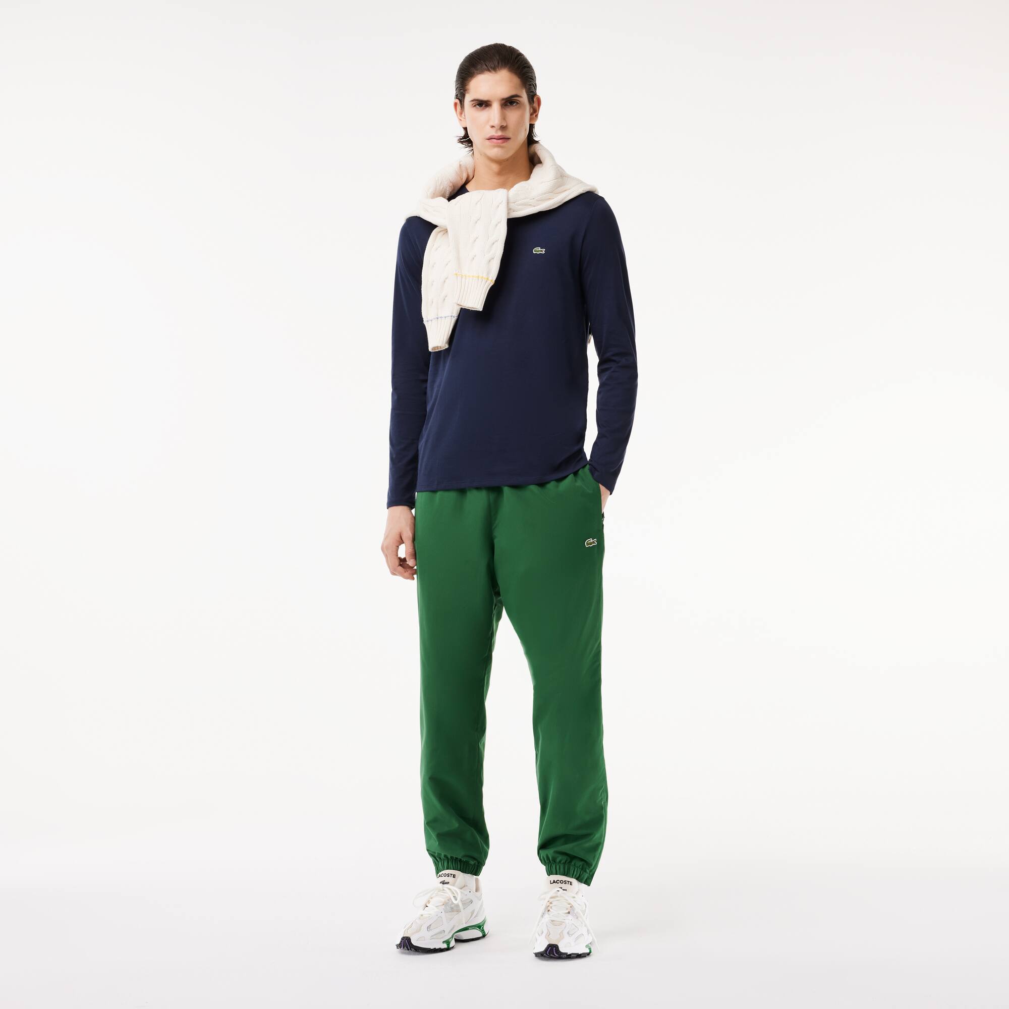 T-shirt col rond manches longues en jersey de coton pima uni T-Shirts - Bleu - Lacoste - Homme