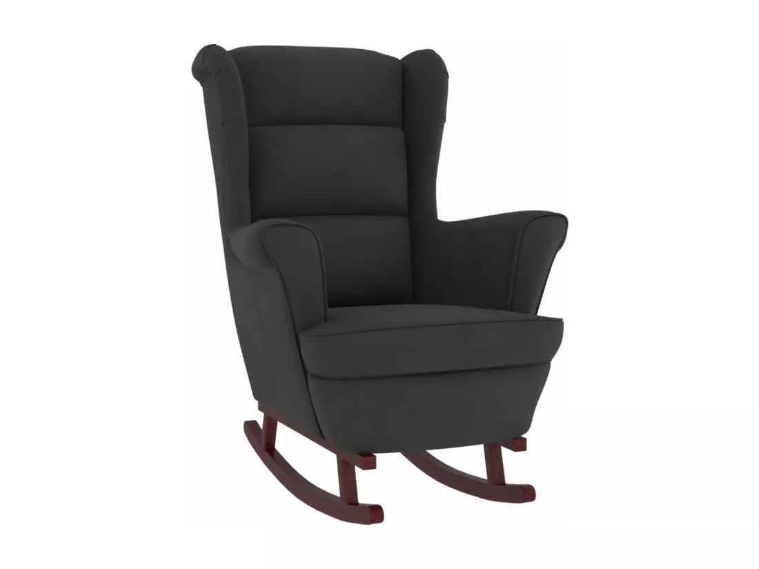 Fauteuil à bascule et pieds en bois massif d'hévéa Noir Velours