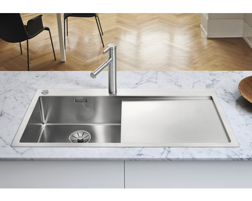 Blanco CLARON 5 S-IF spoelbak, 1000 x 510 mm, roestvrij staal, 521626, 1 bak met afdruipgedeelte, bak links, vlak inbouwmodel