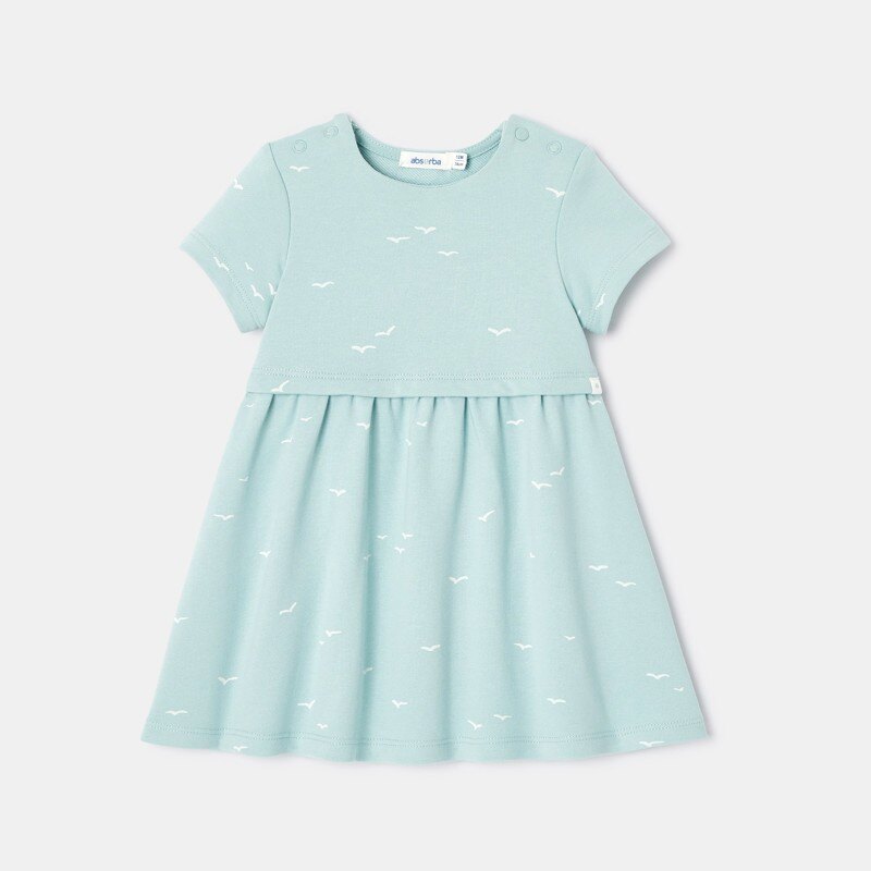 Robe à manches courtes en coton turquoise bébé fille Absorba Turquoise