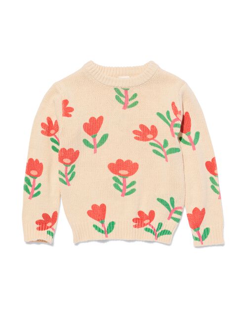 pull enfant en tricot fleurs blanc cassé