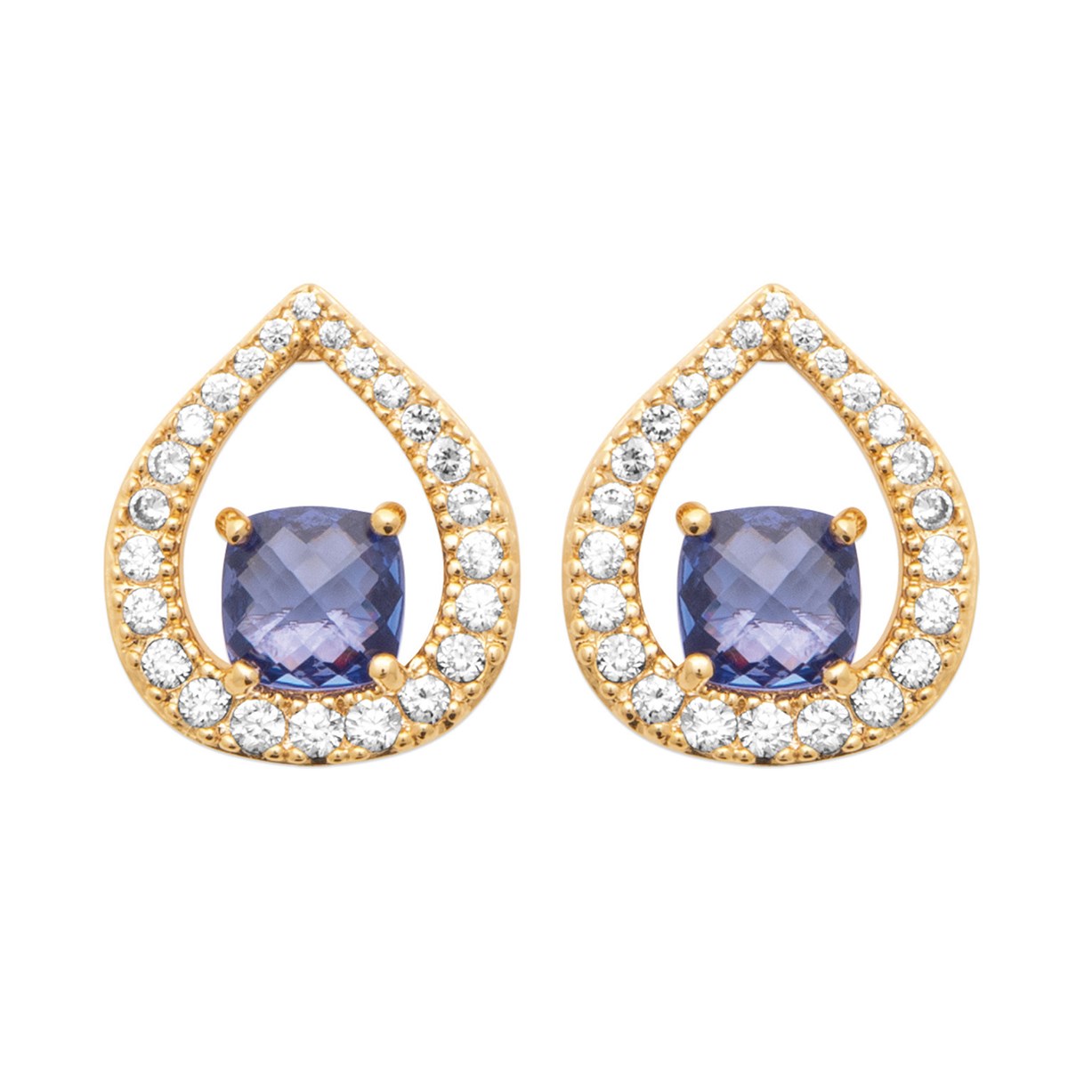 Boucles d'oreilles puces Brillaxis goutte doréeoxyde bleu
