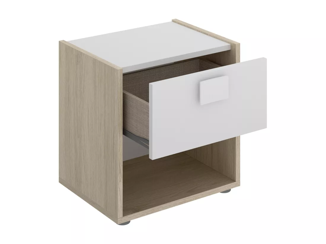 Ensemble chambre à coucher pour enfant complète ( lit enfant 190x90 cm avec 2 tiroirs + table de chevet + commode ) coloris blanc, chêne naturel