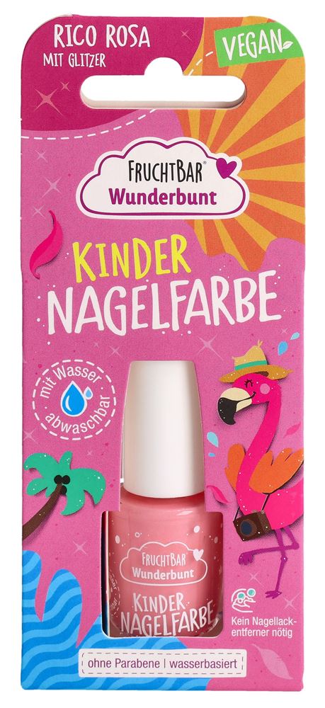 FRUCHTBAR Wunderbunt Kinder Nagelfarbe Rico Rosa mit Glitzer vegan Fl 5 ml