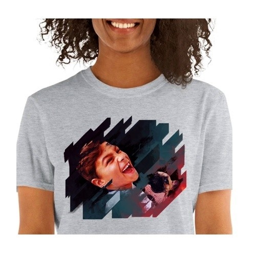 Camiseta eletrônica feminina Mascochula personalizada com a foto do seu animal de estimação, cinza.