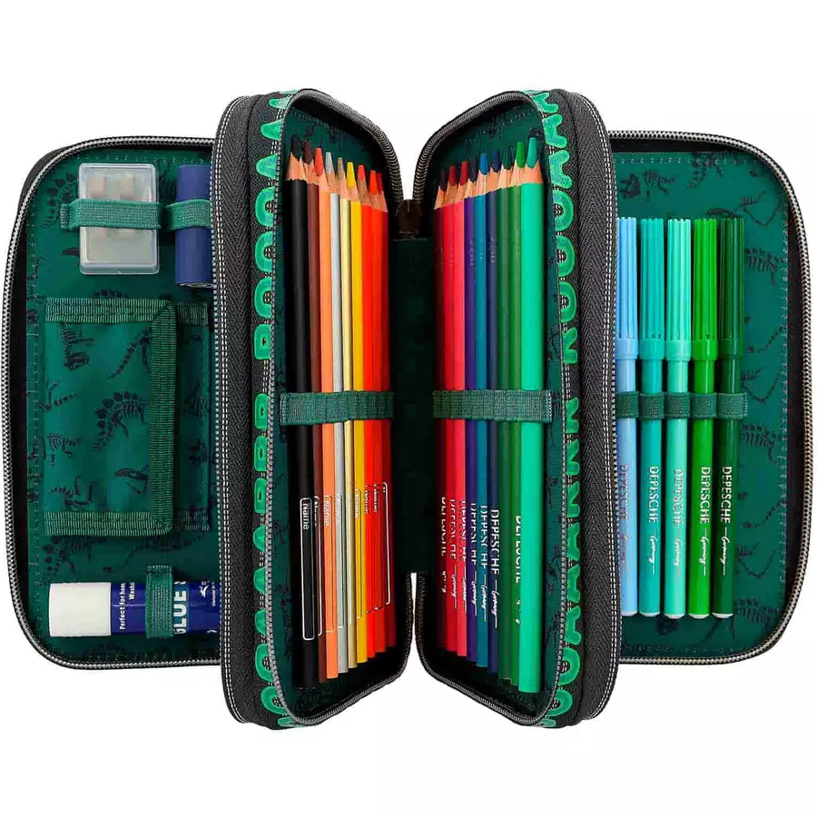 Depesche 3-Fach Federtasche mit 3D Effekt Dino World 20 x 13 cm grün