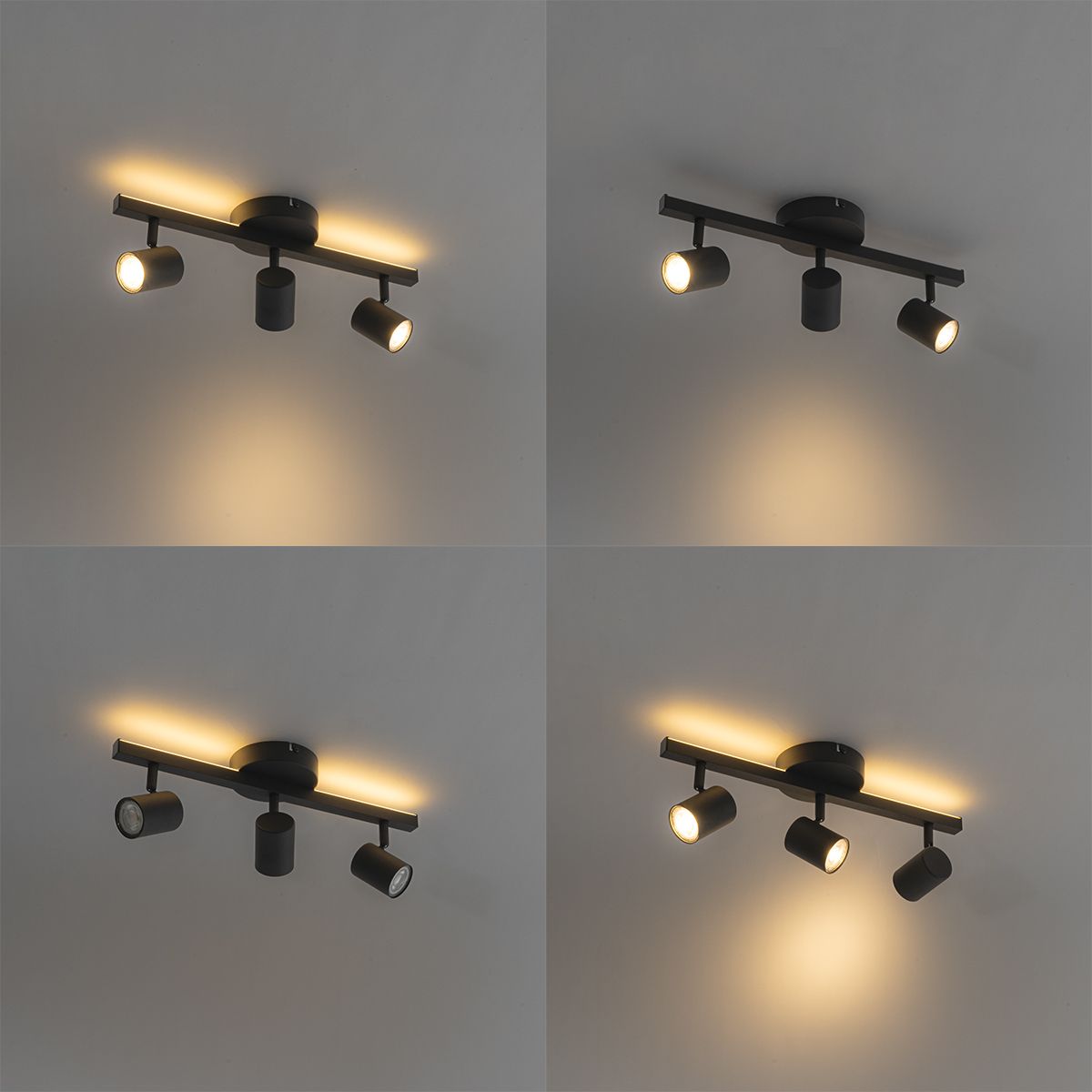 Plafondspot zwart GU10 50mm 3-lichts incl. backlight - Back Up