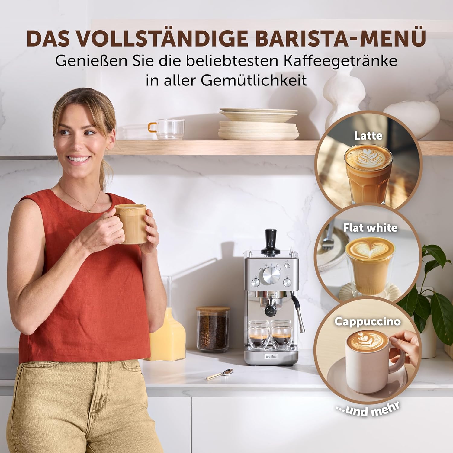 Breville Barista-Espressomaschine „Slimline | integrierter Milchaufschäumer | kompakte Kaffeemaschine für Cappuccinos, Lattes und mehr | 15-bar-Pumpe | Silber [VCF185X]