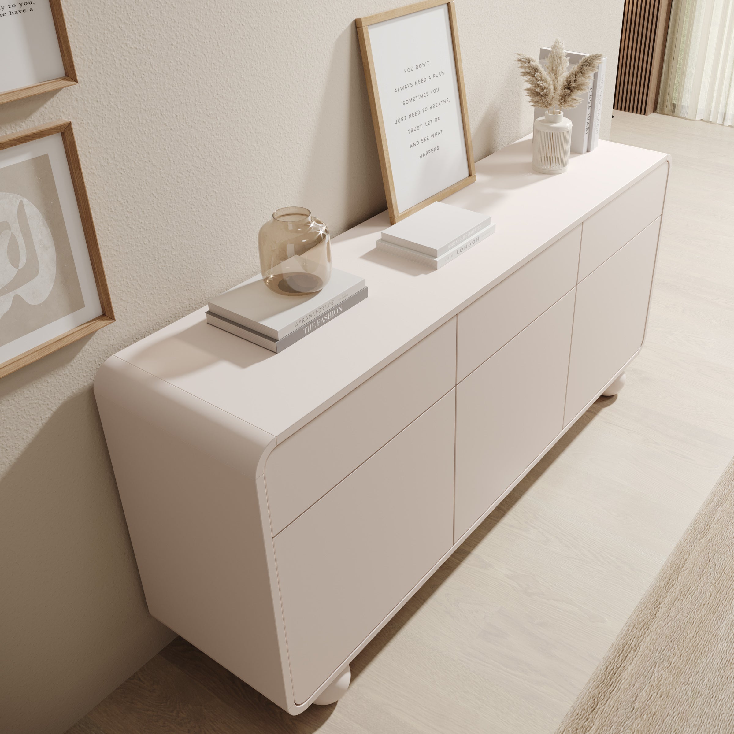 Meubella - Anobo - Dressoir - Beige - 160x39x75 cm