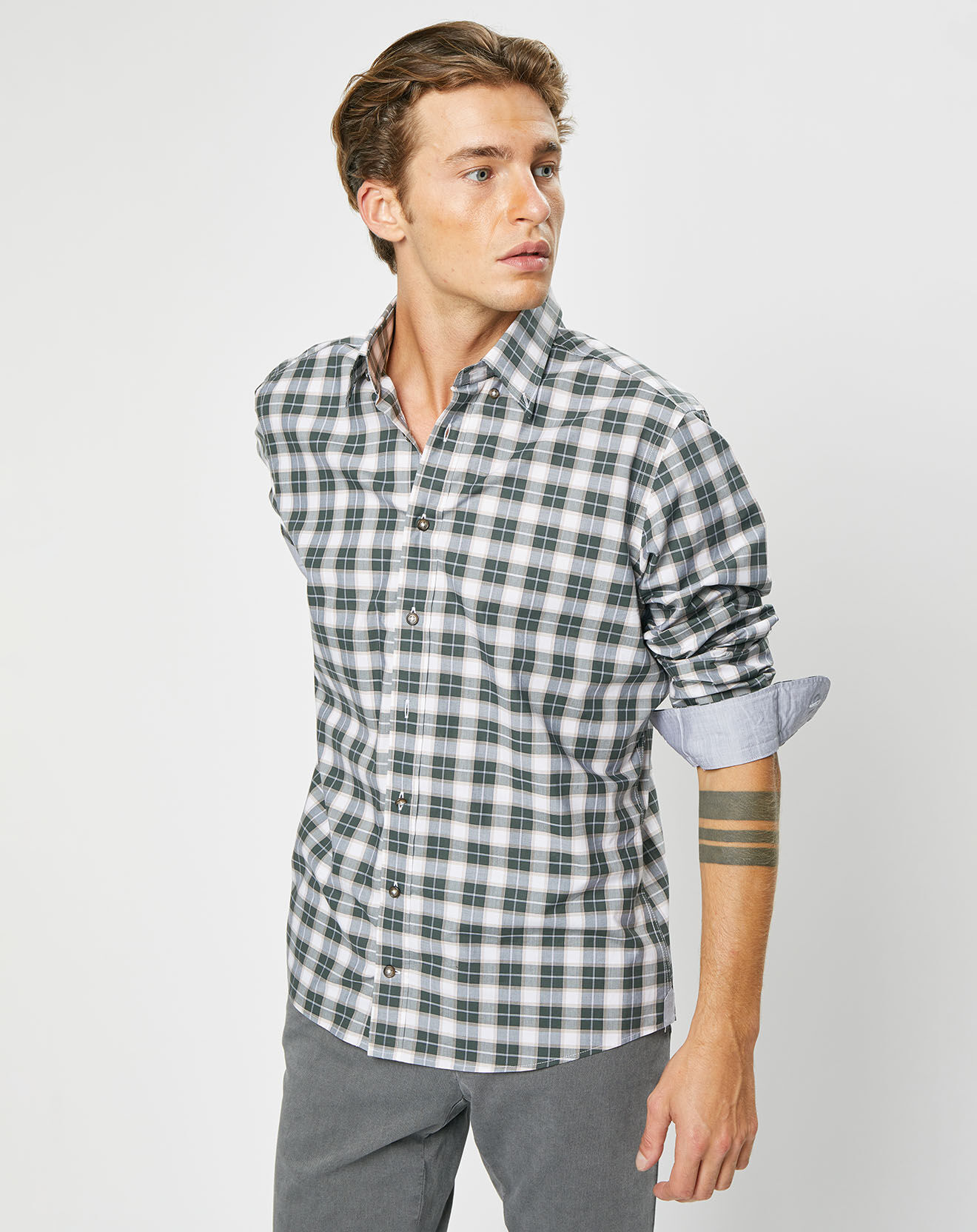 Hackett London Chemise Classic Fit à carreaux blanc/vert