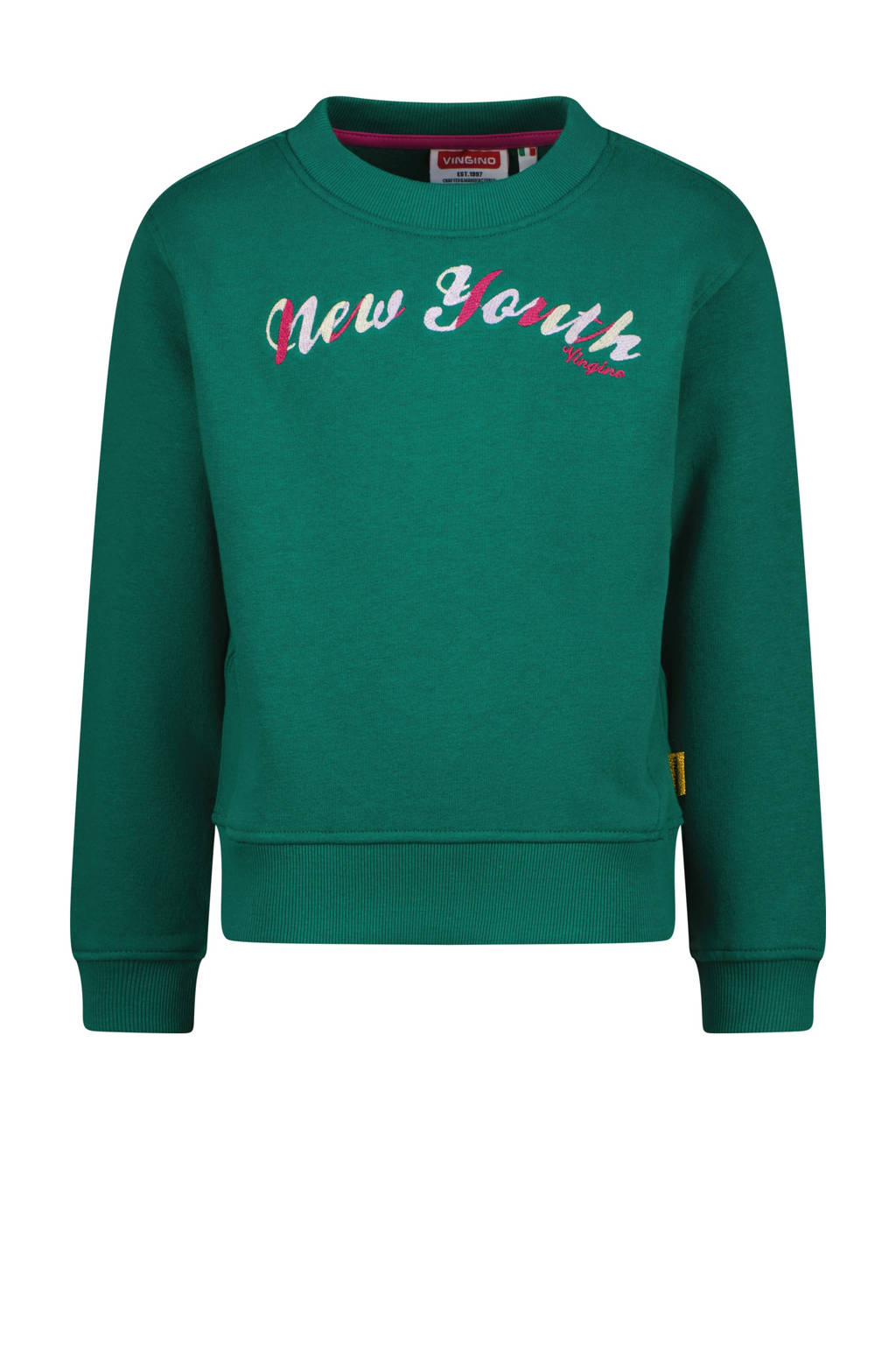 Vingino sweater Nousha met tekst donkergroen