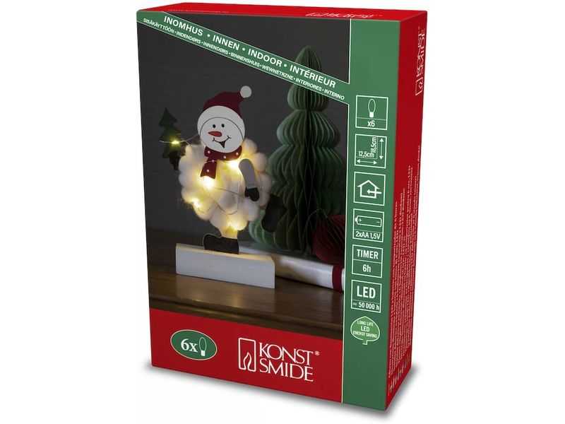 Konstsmide LED-Figur Schneemann, Holz & Baumwolle, 6 LED Tischdekoration