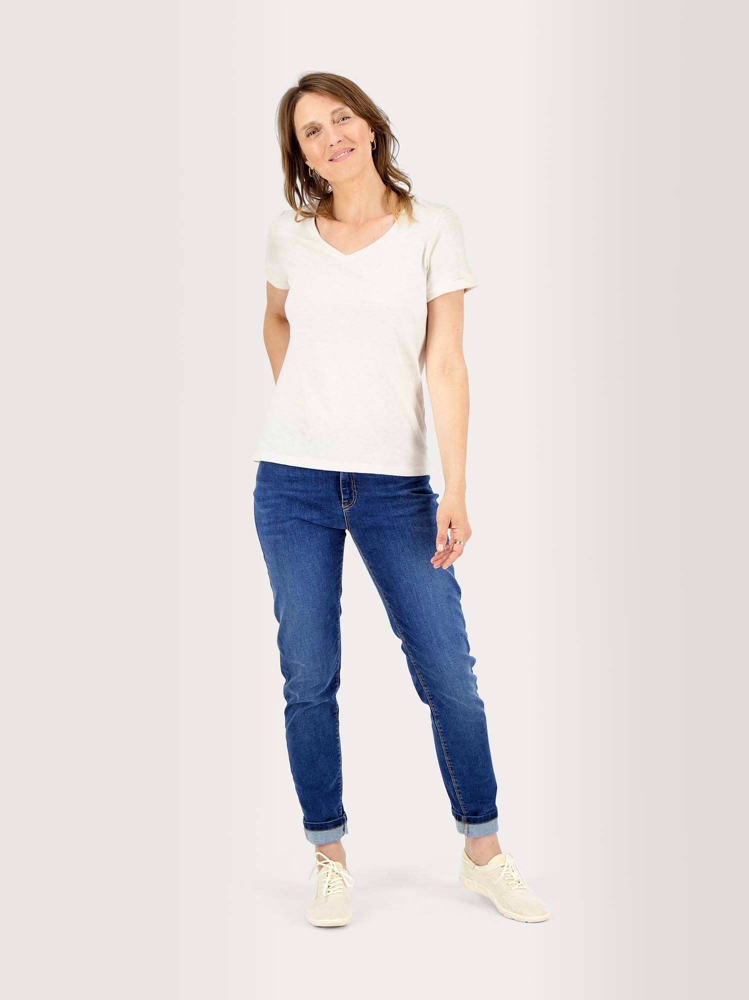 Tee-Shirt Femme Col V Jersey Coton Blanc