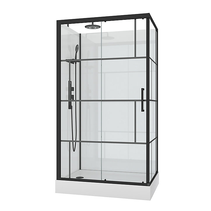 Cabine de douche rectangulaire blanc et noir 80x110 cm Graphic Galedo