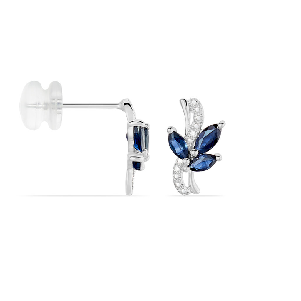 Boucles D'oreilles Puces Angie Or Blanc Saphir Et Diamant