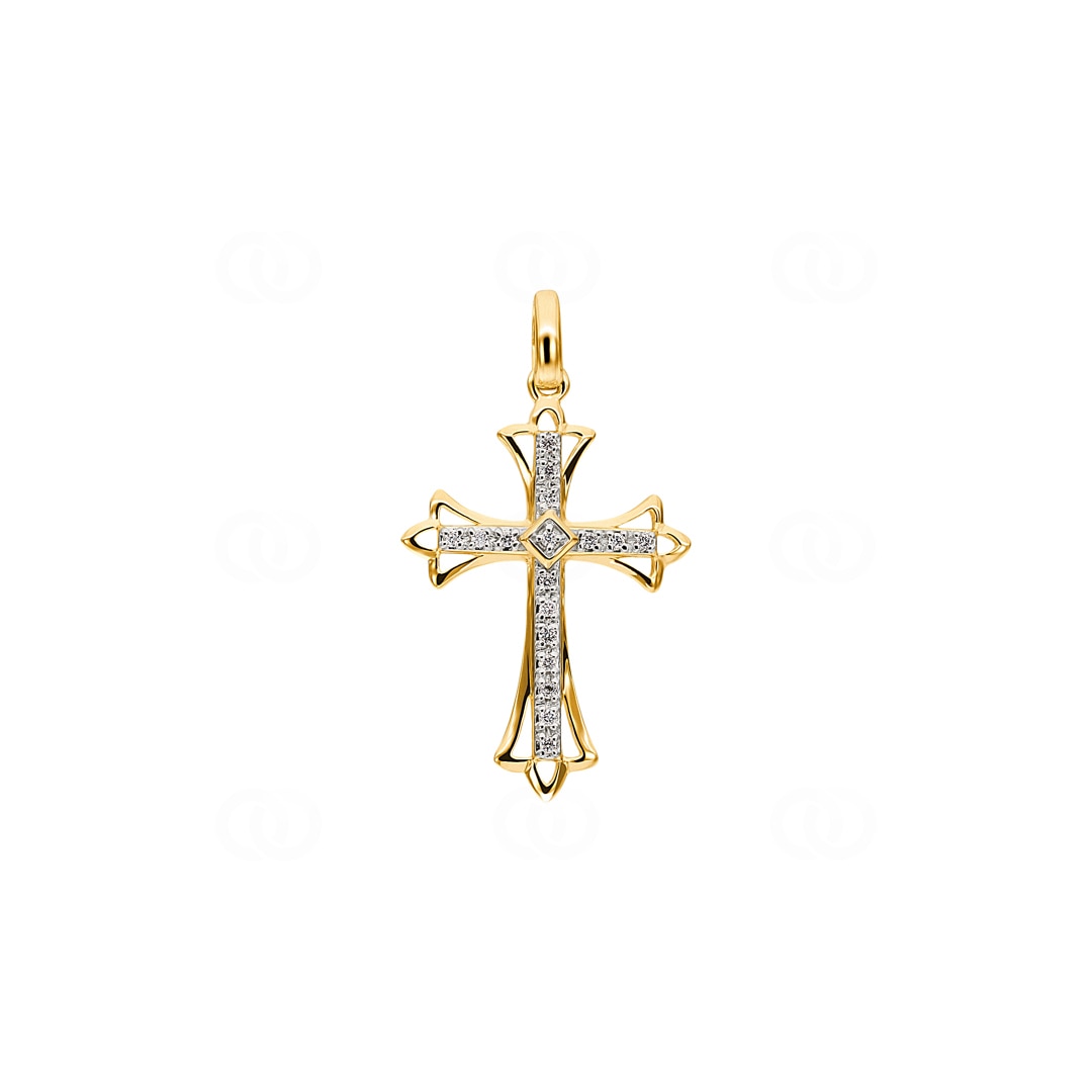 Kreuzanhänger 750/18 K Gelbgold mit Diamanten 0.05 ct H/si