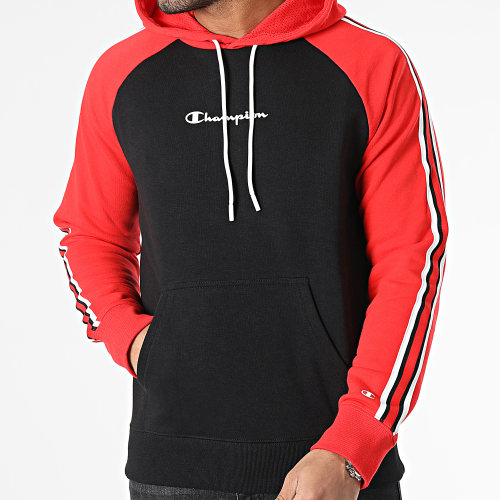 Sweat Capuche A Bandes 218765 Noir Rouge