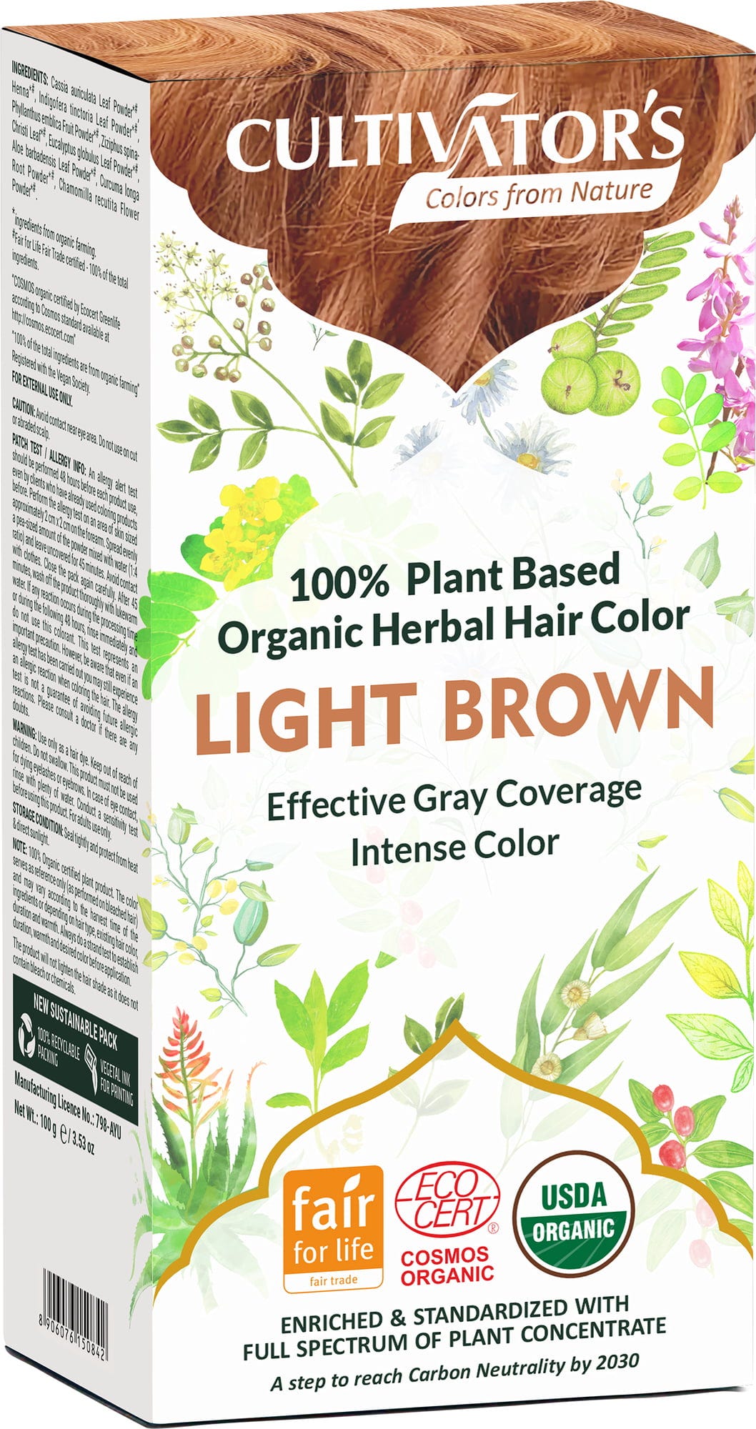 CULTIVATOR'S  Organic Herbal Hair Color Light Brown, 100 g