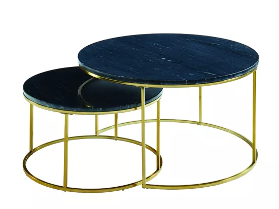 Tables basses gigognes ANGELA de Pascal MORABITO - Marbre noir et métal doré