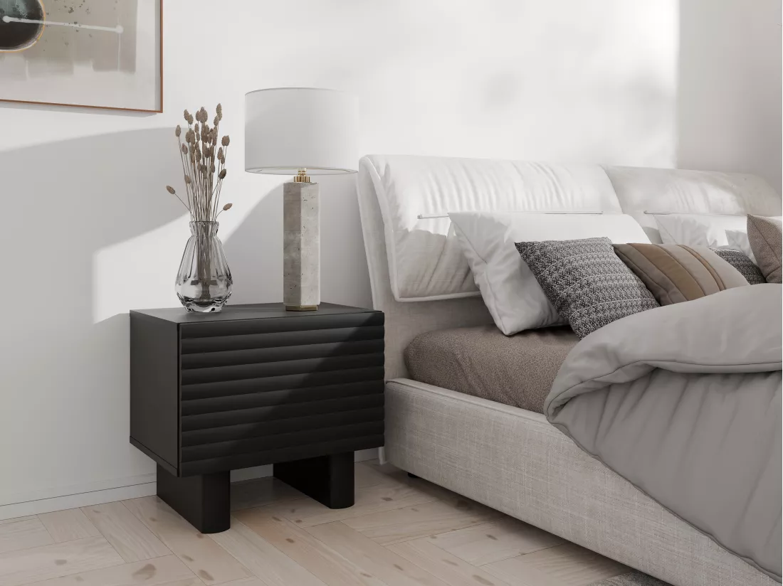 Table de chevet 1 porte - MDF - Noir - LUDIMA