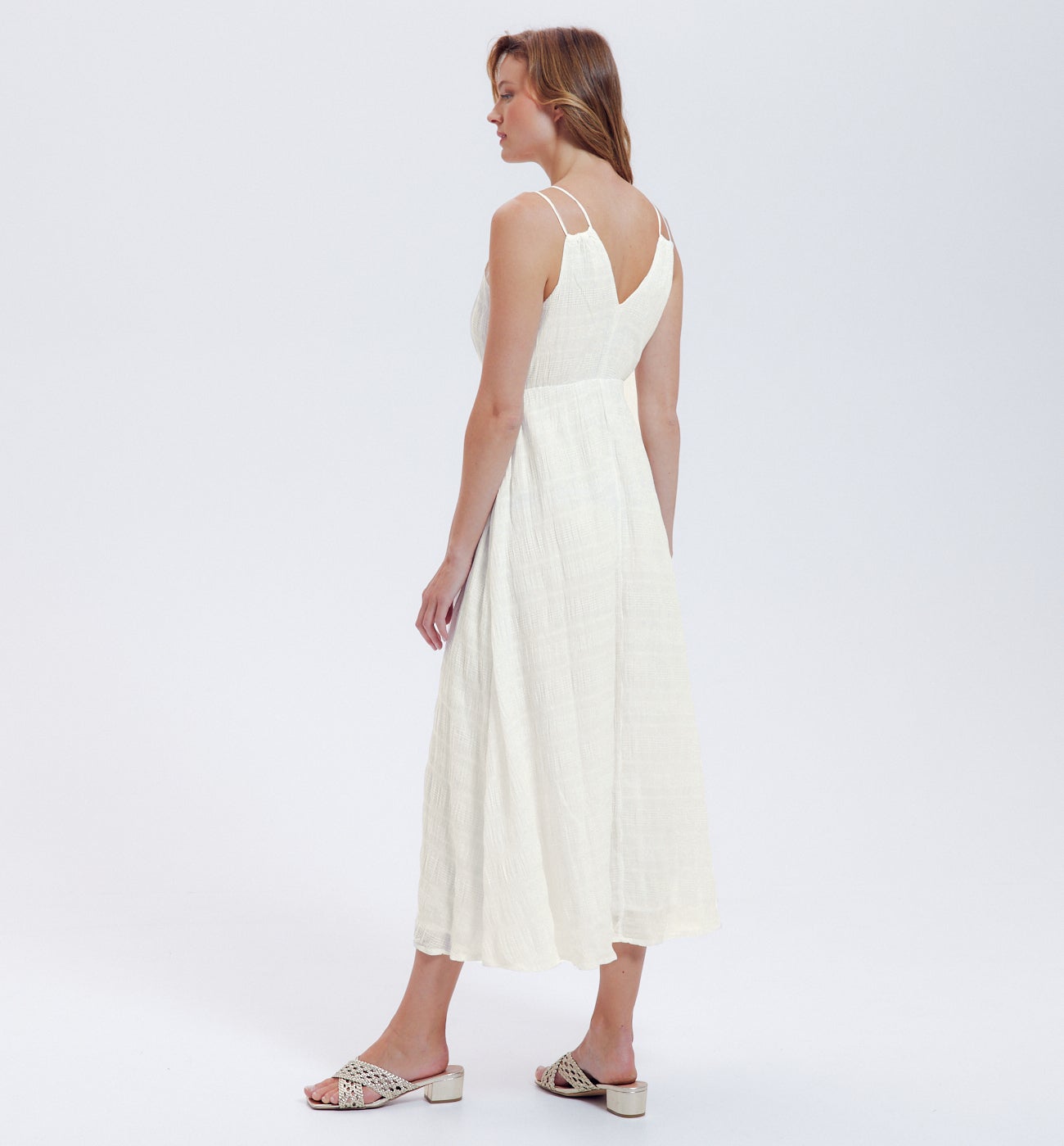 Robe mi-longue à bretelles - Ecru
