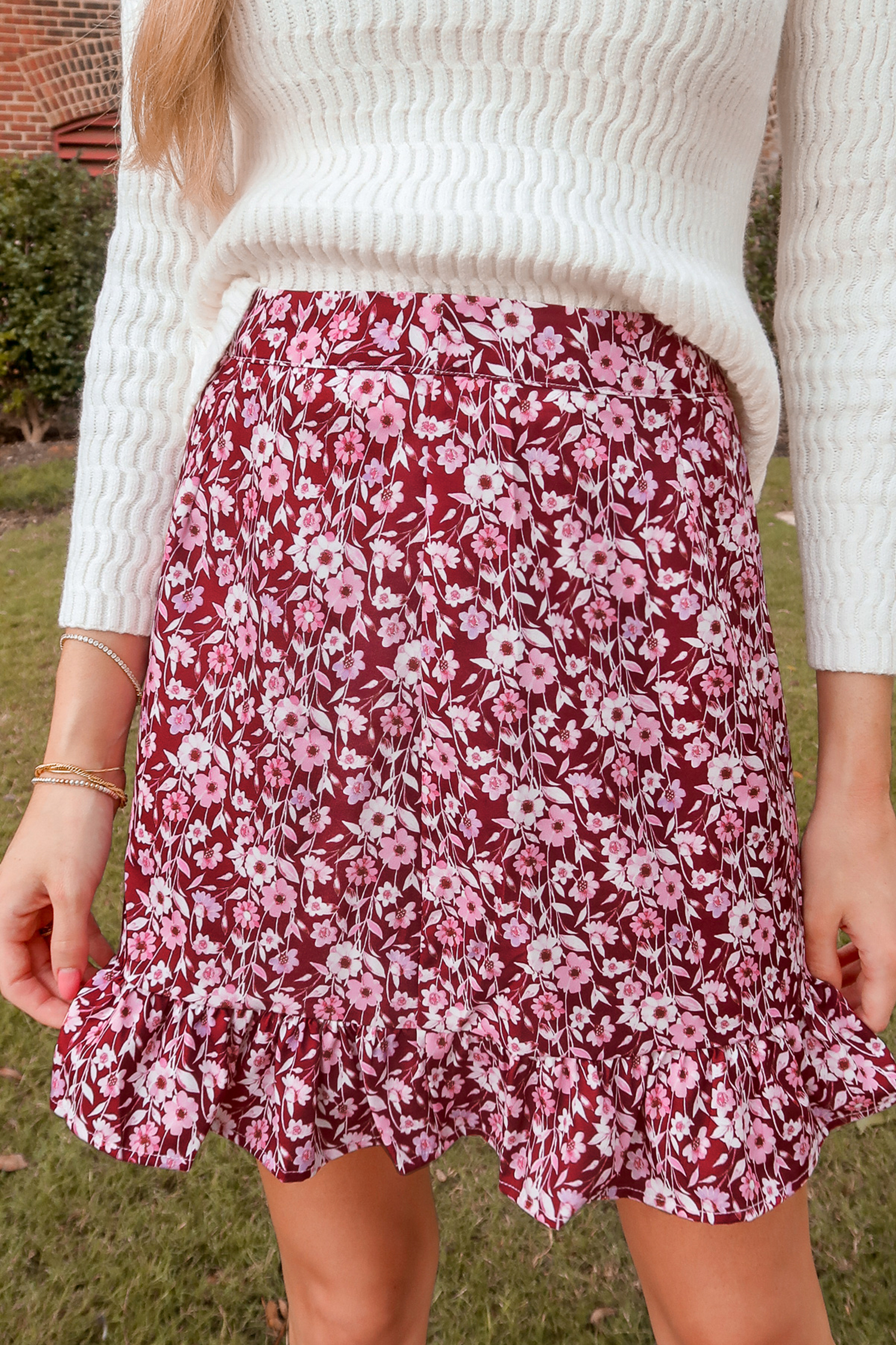 Jupe mini à volants et imprimé floral