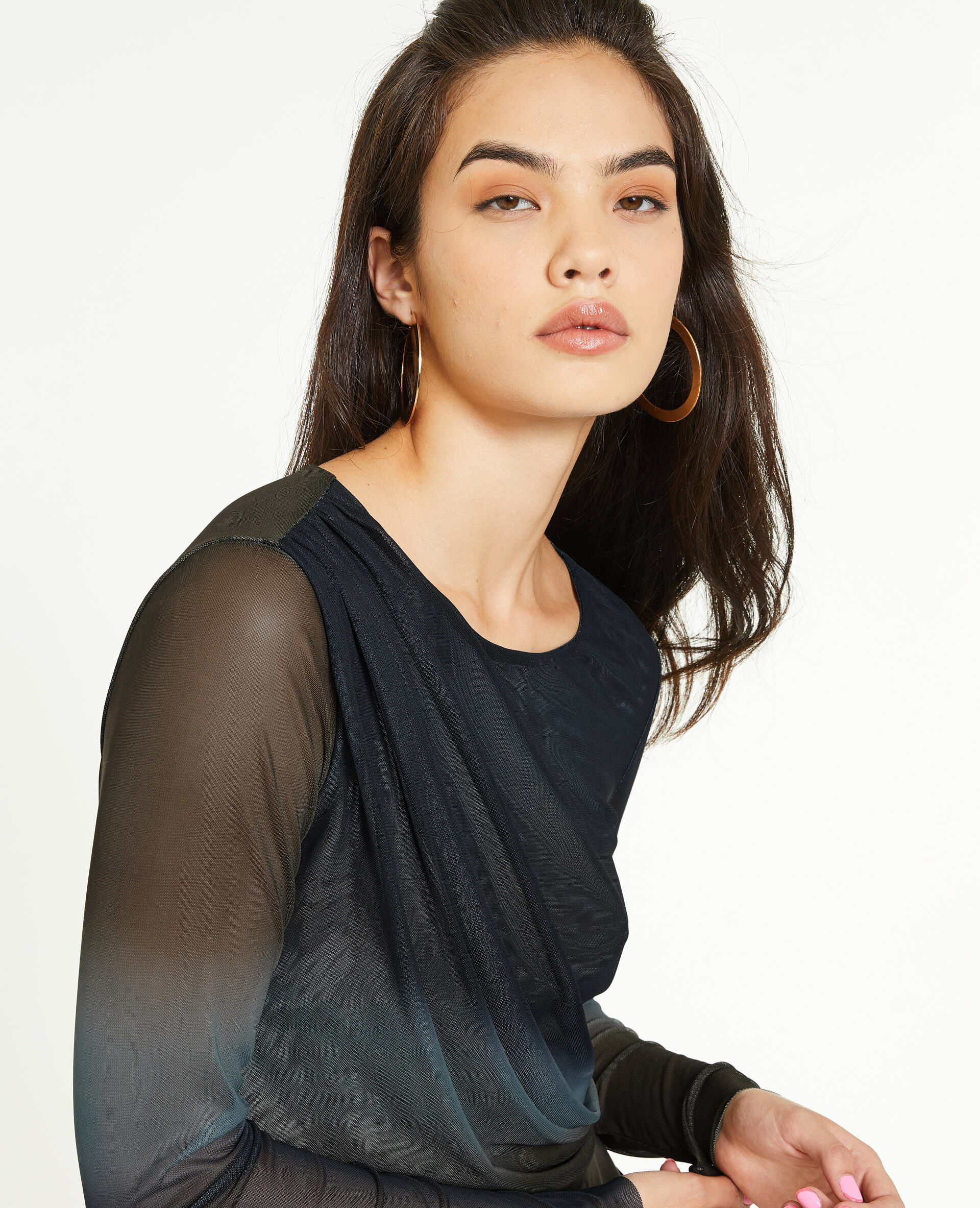 Top en micro-mesh avec fronces - Bleu