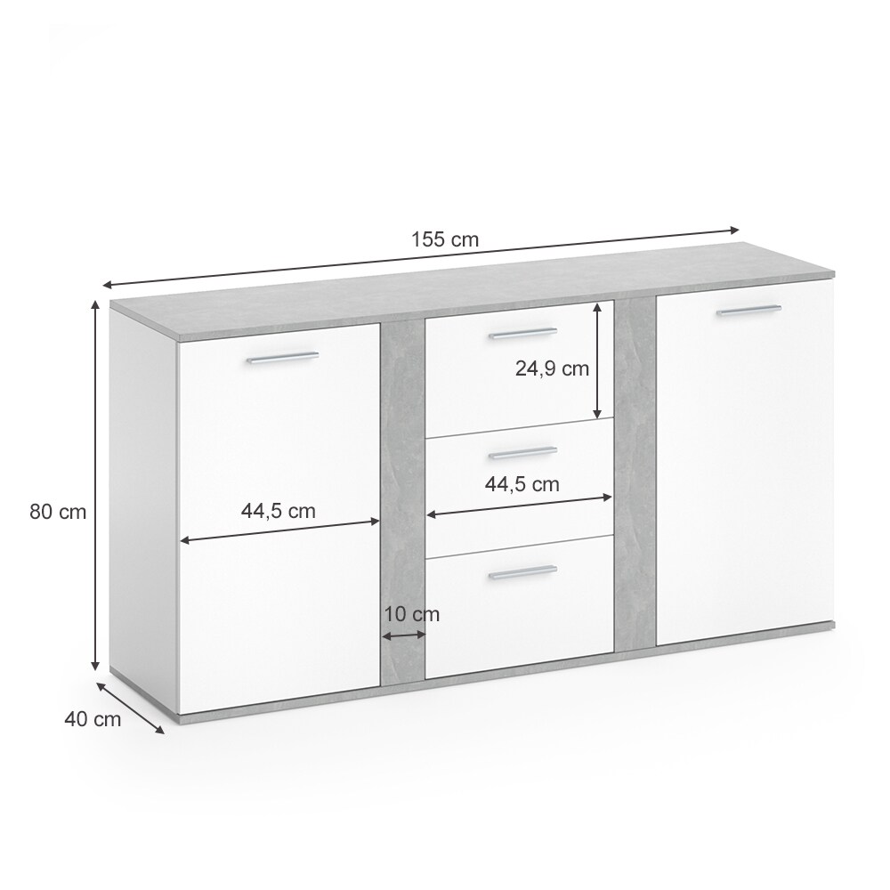 Vicco Sideboard Novelli Highboard Kommode Anrichte Schrank 2 Türen Weiß Beton