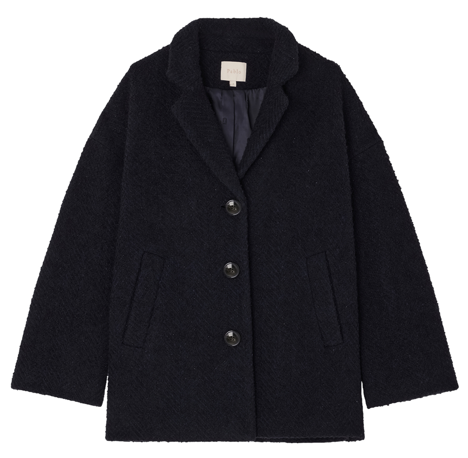 LILA - Manteau ample col tailleur en laine mélangée | Bleu