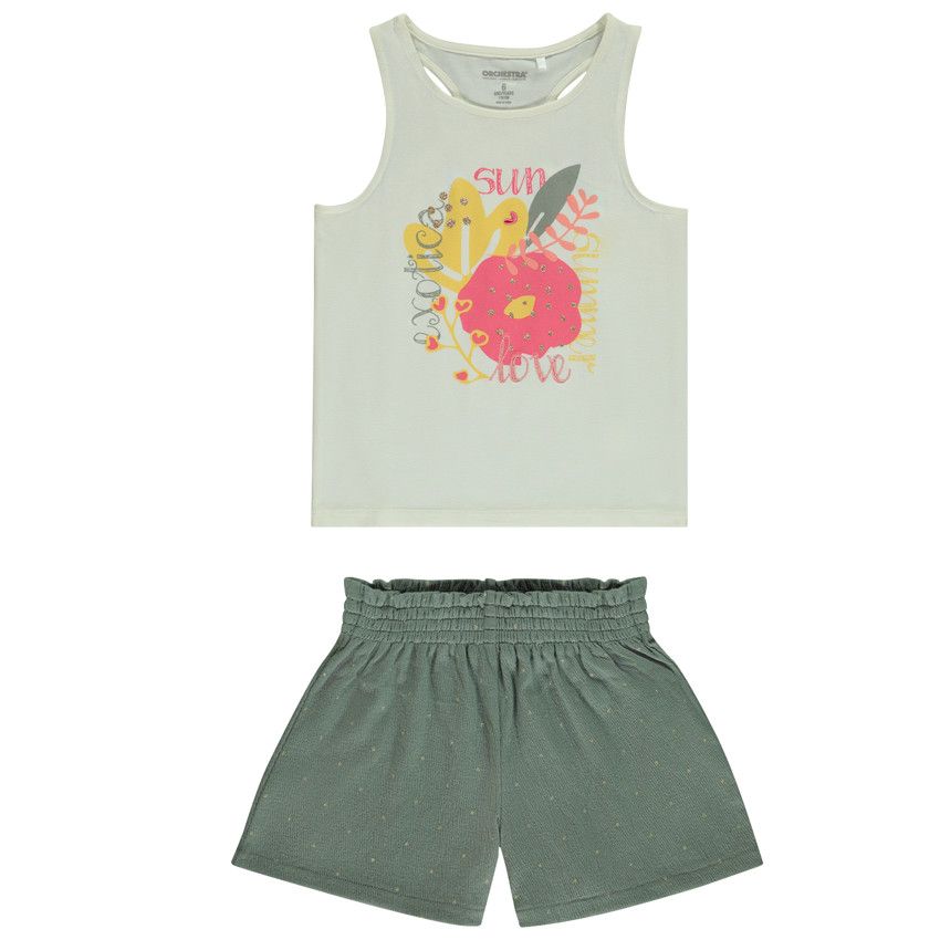 Ensemble débardeur fantaisie + short imprimé pour fille - Blanc
