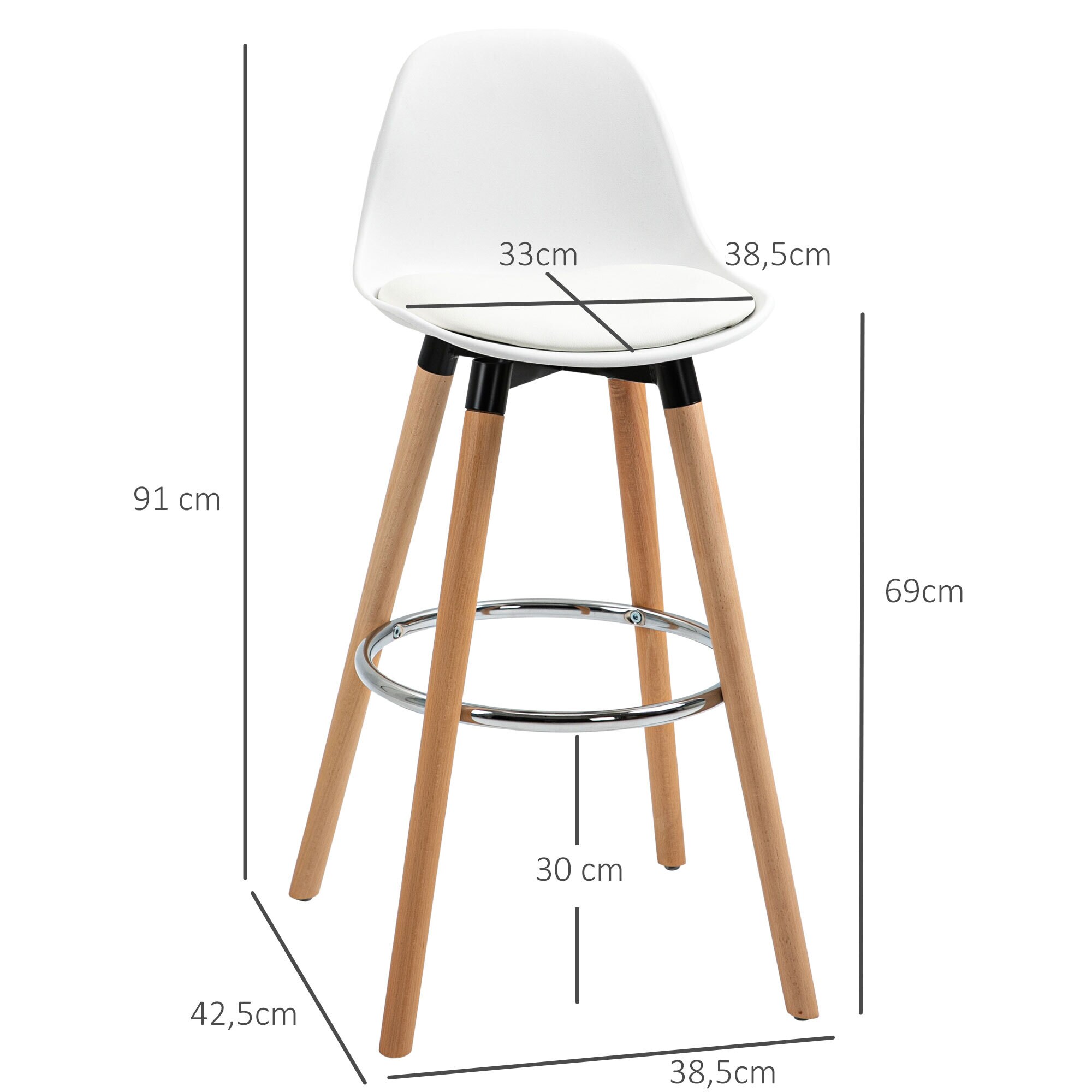 HOMCOM Barhocker mit 360 Grad drehbarem Sitz weiß 38,5B x 42,5L x 91H cm