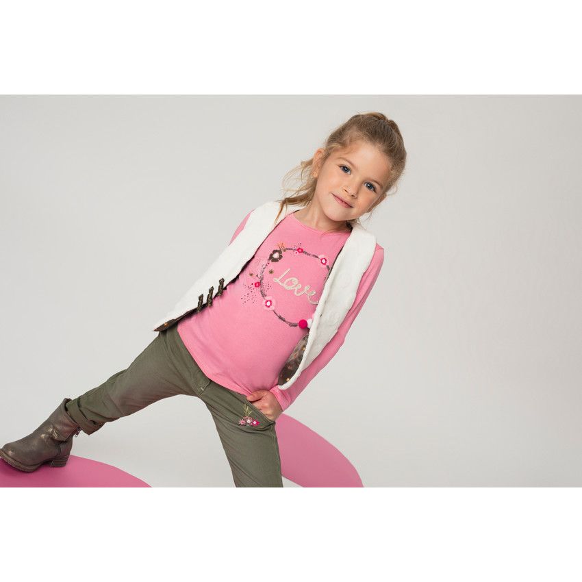 Tee-shirt manches longues en jersey avec print floral et pompons - Multicolore