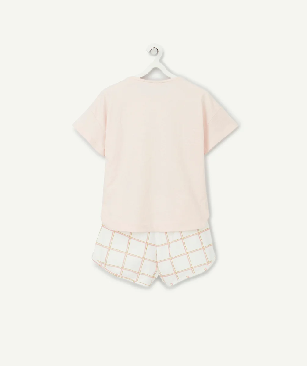 PYJAMA FILLE EN COTON BIOLOGIQUE ROSE ET À CARREAUX