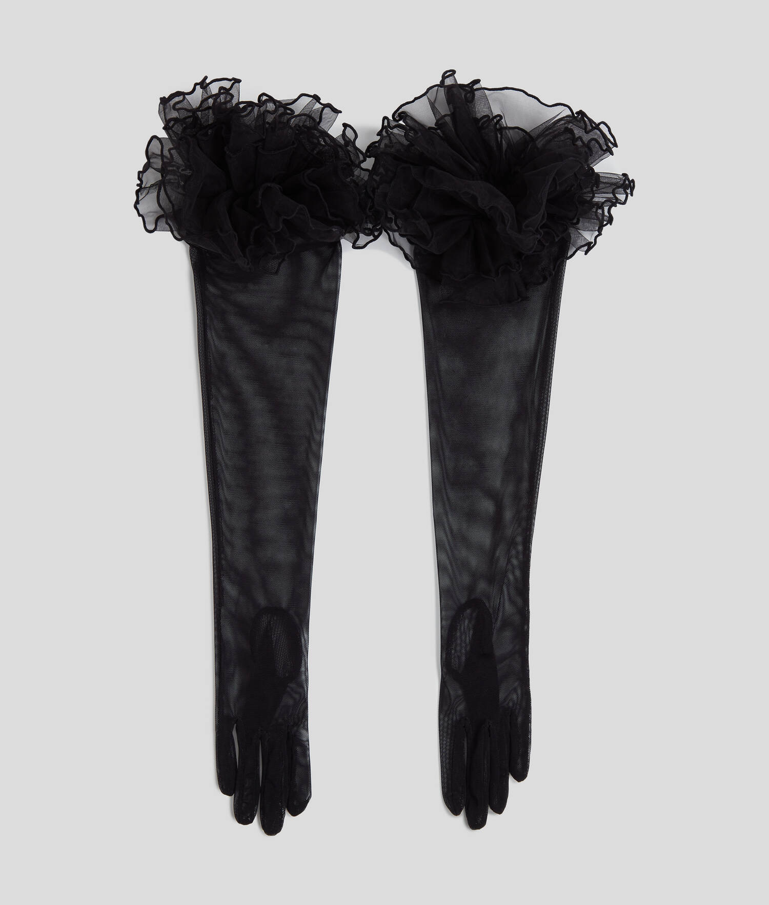 LONGS GANTS À VOLANTS K/SIGNATURE - Noir