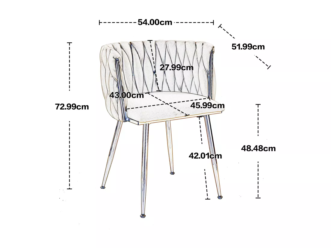Lot de 2 Chaises de salle à manger luxueuses en velours, avec dossier tissé, pieds en métal, design moderne plaqué or, adaptées pour le salon et la chambre à coucher – Gris