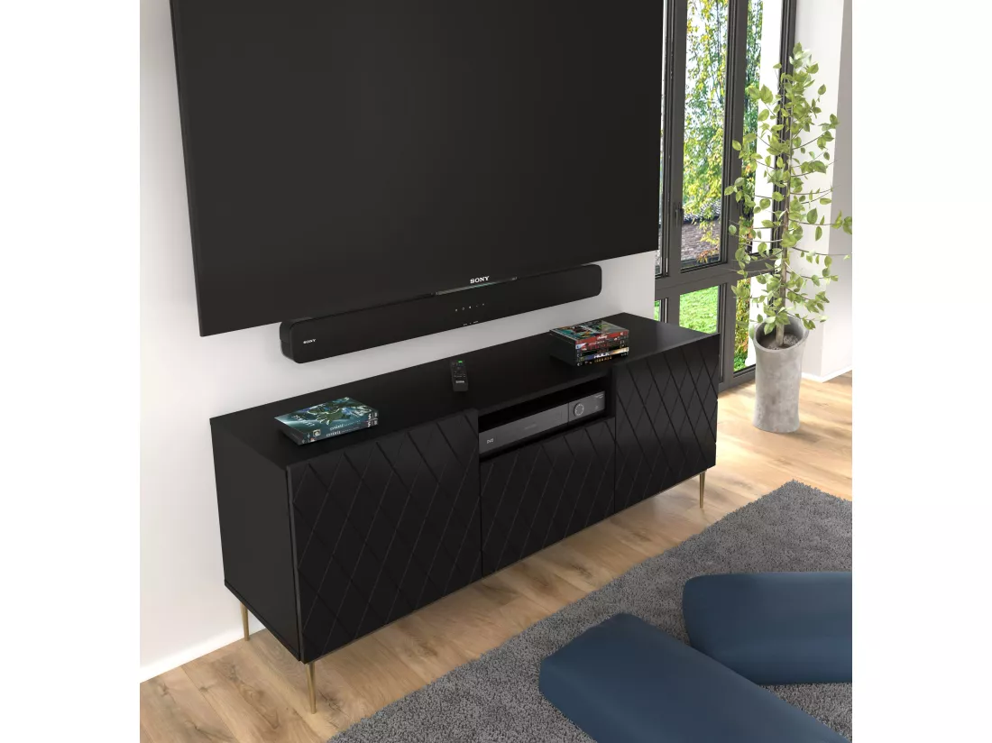 Meuble TV DIUNA 145 cm noir mat avec cadre
