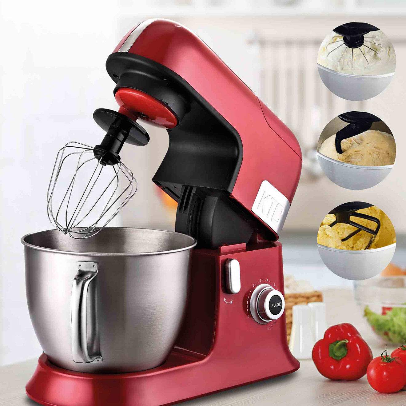 Kitchencook Robot pétrin avec bras amovible à 35° rouge - 1.5 L