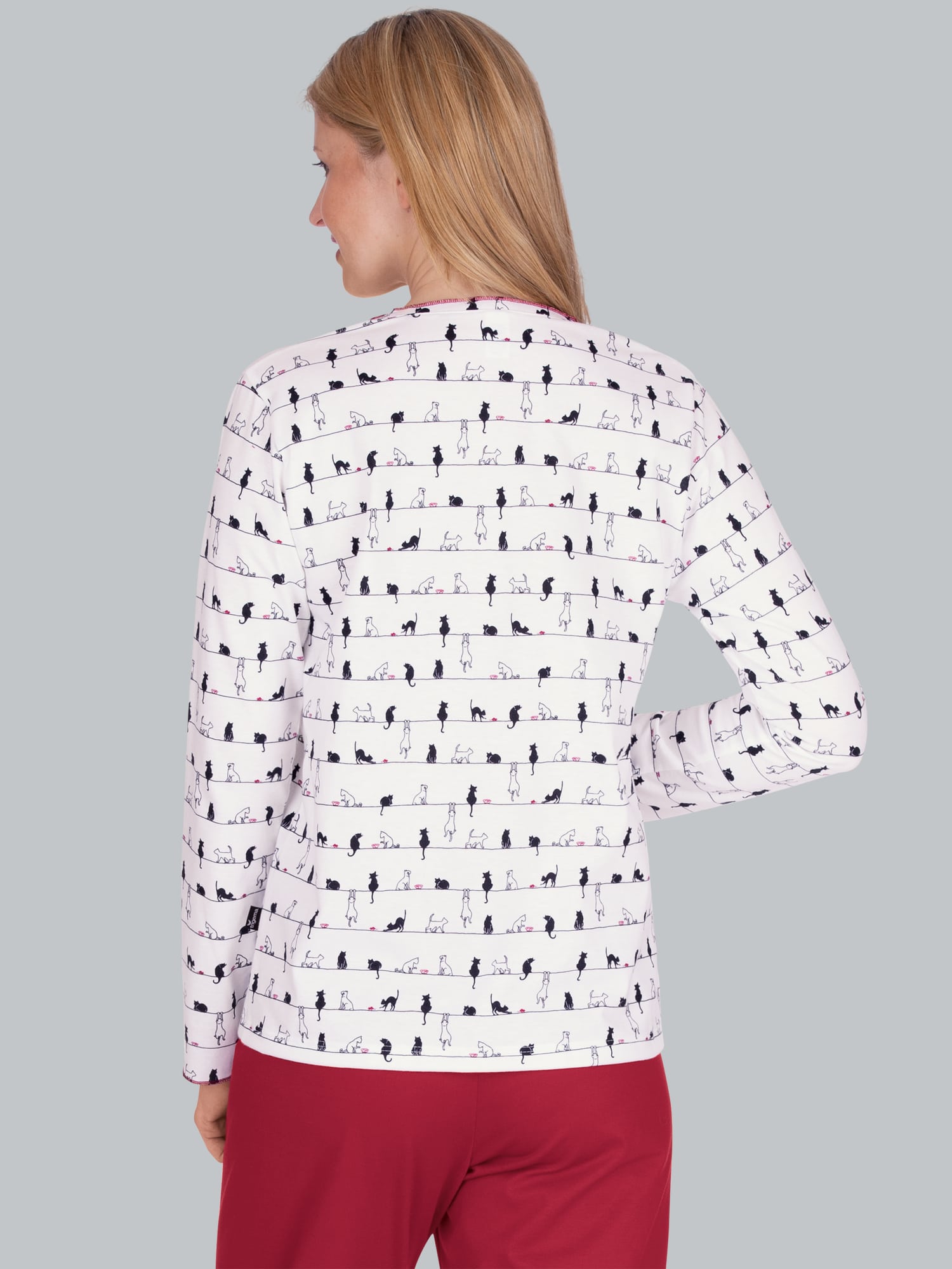 Langarmshirt mit Katzenmotiv Weiss