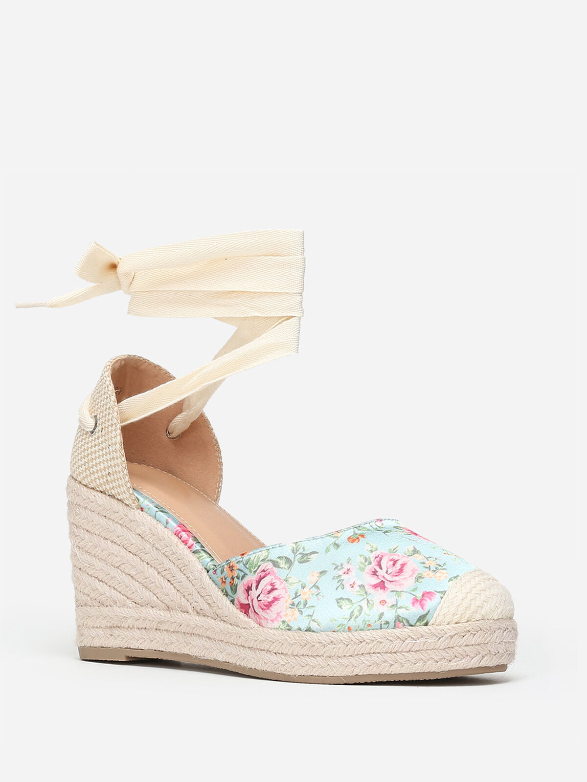 Espadrilles compensées à fleurs- Vert