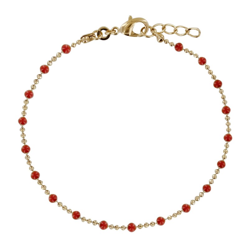 Bracelet Plaqué Or Billes et Petites Perles - Rouge