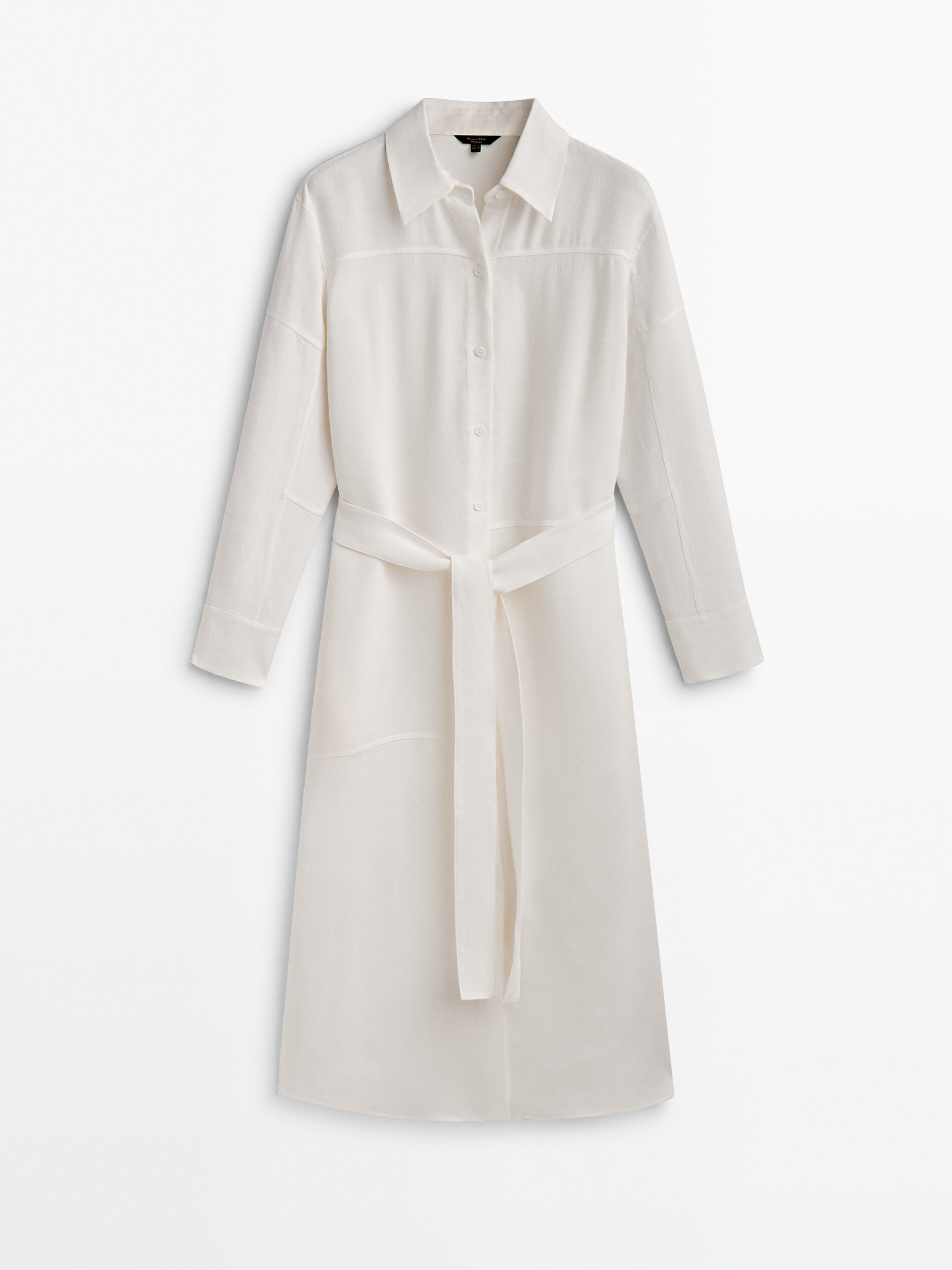 Vestido camisa com costuras em linho - BRANCO