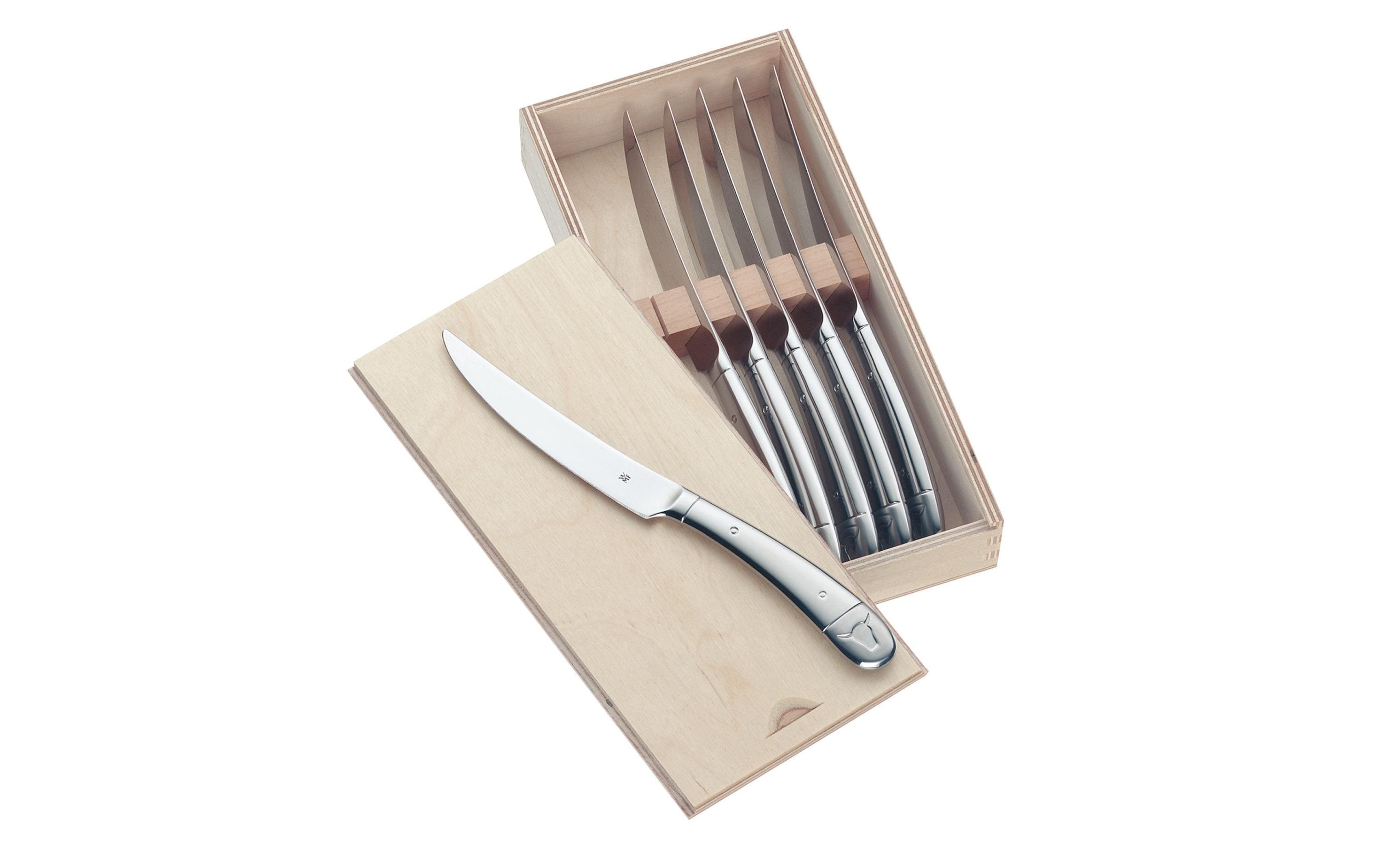 Steakbesteck-Set in Holzkiste 6-teilig, SilberSteakmesser-Set