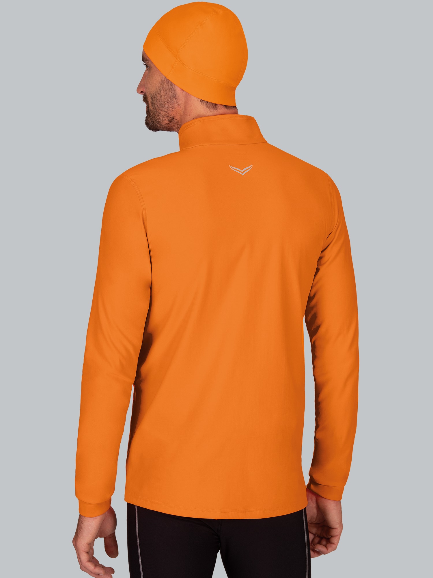 Langärmeliges Sportshirt mit Reißverschluss Leuchtorange