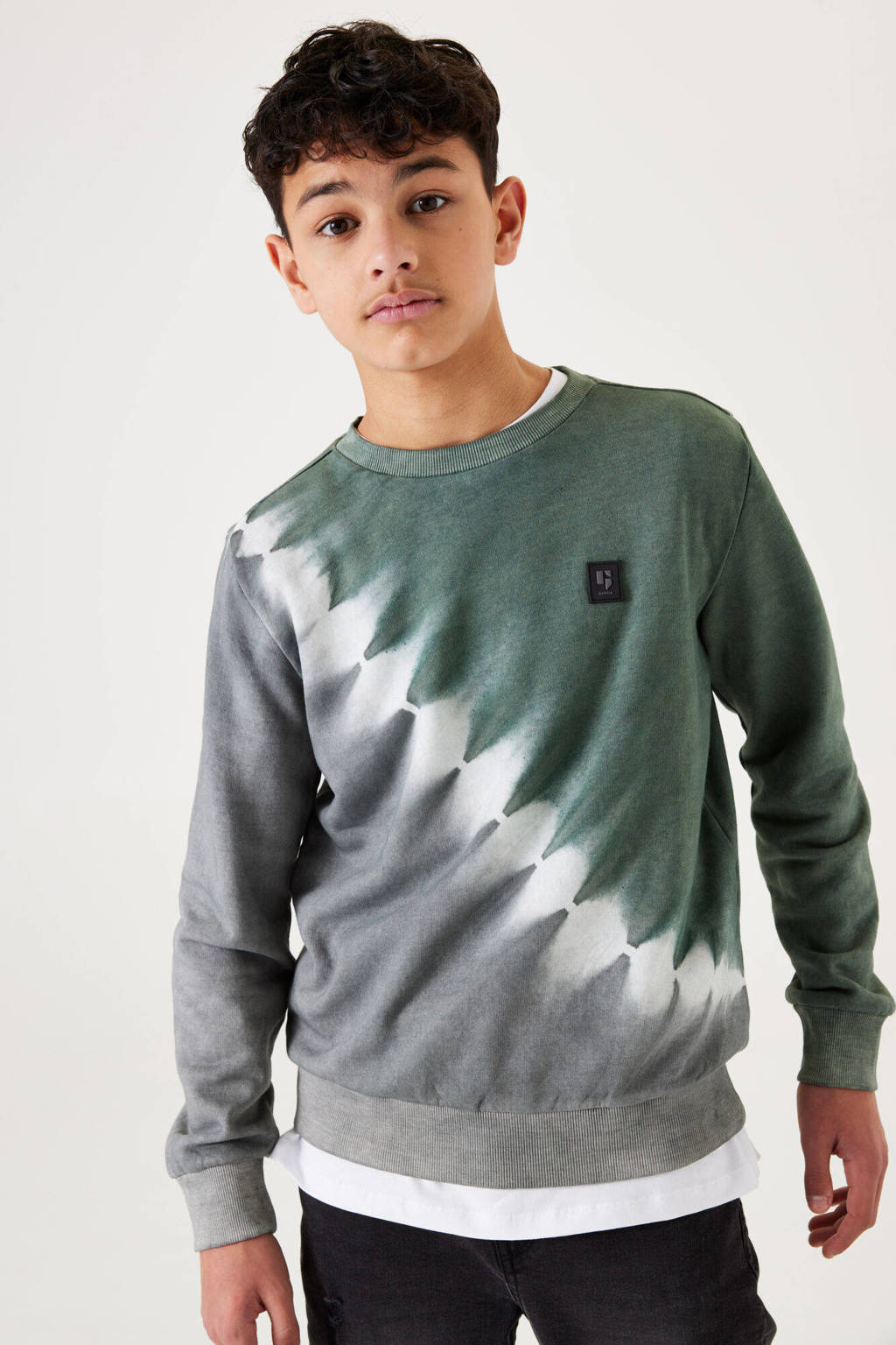 Garcia tie-dye sweater grijs/wit/petrol groen