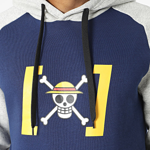 Sweat Capuche Skull 3 Bleu Marine Gris Chiné