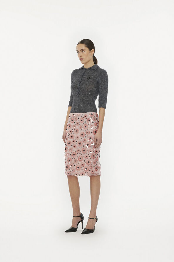 ROTATE Birger Christensen FLOWER SEQUINS SKIRT Peachskin