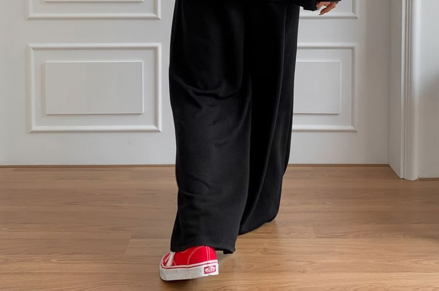 Chubby Girl - Set: Effen top met lange mouwen en losse pasvorm + Effen broek met elastische taille