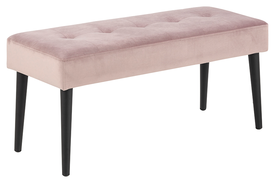 Glory benk Støvet rosa velurtekstil med sorte ben.